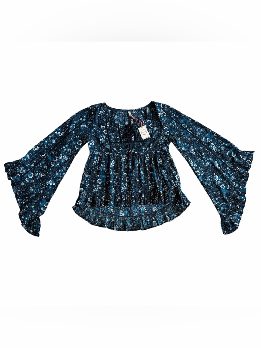 Raga for Anthropologie Eloise Blouse Floral Print Bell Sleeves Size S NWT - Picture 5 of 11